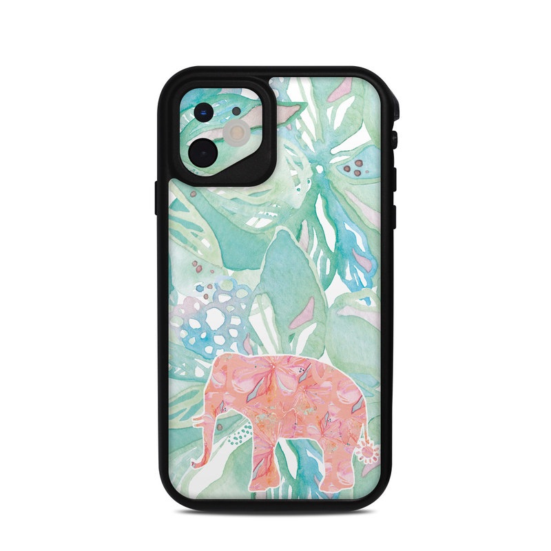 LifeProof iPhone 11 fre Case Skin design of Aqua, Turquoise, Pattern, Wrapping paper, Design, Illustration, Plant, Gift wrapping, Art, with blue, pink, white, green colors
