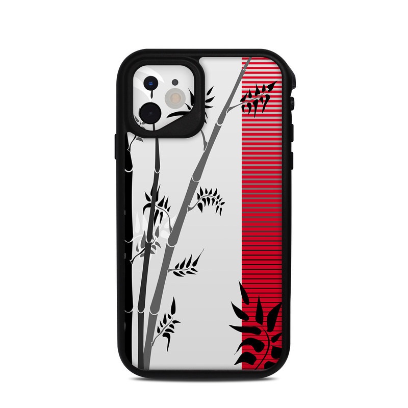 LifeProof iPhone 11 fre Case Skin design of Botany, Plant, Branch, Plant stem, Tree, Bamboo, Pedicel, Black-and-white, Flower, Twig, with gray, red, black, white colors