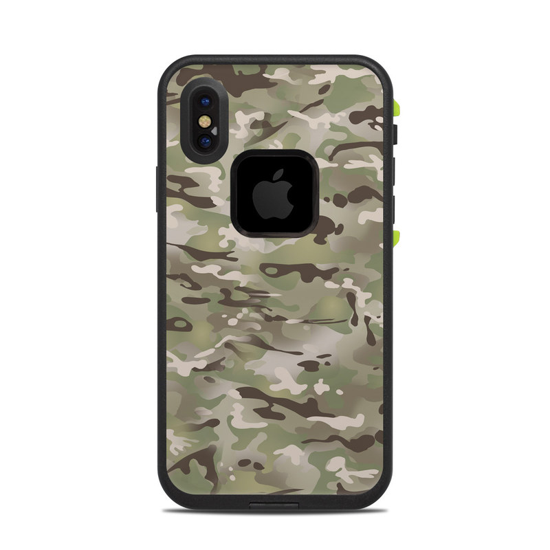LifeProof iPhone X fre Case Skin design of Military camouflage, Camouflage, Pattern, Clothing, Uniform, Design, Military uniform, Bed sheet, with gray, green, black, red colors