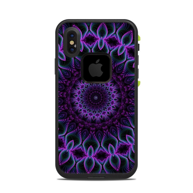LifeProof iPhone X fre Case Skin design of Colorfulness, Pattern, Purple, Violet, Magenta, Red, Pink, Art, Fractal Art, Visual Arts, Design, Circle, Symmetry, Psychedelic Art, Motif, Kaleidoscope, Graphics, with black, purple, blue, white colors