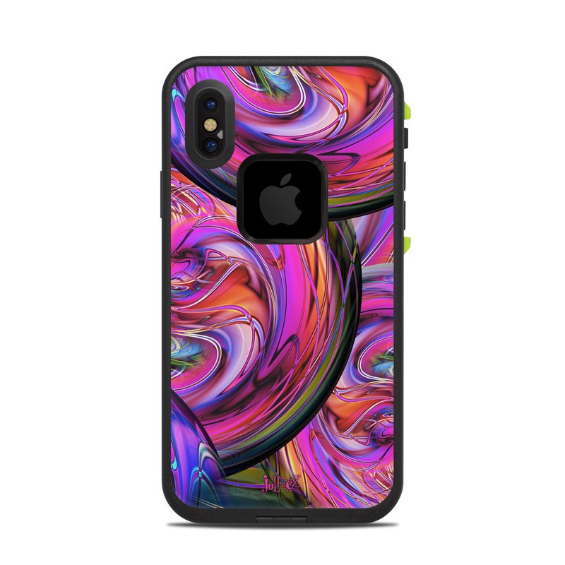 LifeProof iPhone X fre Case Skin design of Pattern, Psychedelic art, Purple, Art, Fractal art, Design, Graphic design, Colorfulness, Textile, Visual arts, with purple, black, red, gray, blue, green colors
