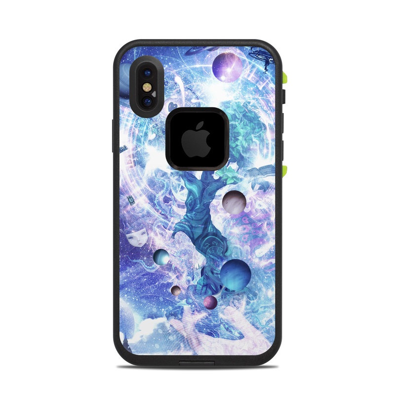 LifeProof iPhone X fre Case Skin design of Bird, Butterfly, Planets, Deer, Space, Purple, World, Astronomical Object, Cg Artwork, Illustration, Universe, Painting, Fictional Character, Outer Space, Astronomy, Science, Water Feature, Graphic Design, Graphics, Star, Mythology, with blue, purple, white, black, gray, green colors