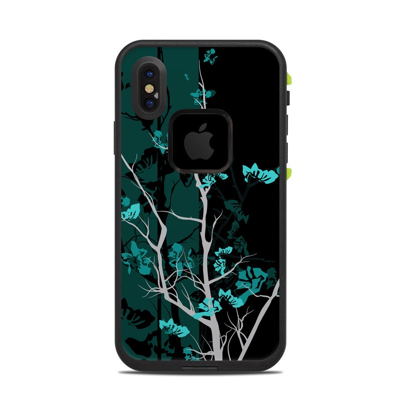 LifeProof iPhone X fre Case Skin design of Branch, Black, Blue, Green, Turquoise, Teal, Tree, Plant, Graphic design, Twig, with black, blue, gray colors