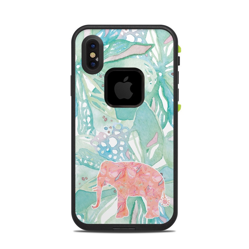 LifeProof iPhone X fre Case Skin design of Aqua, Turquoise, Pattern, Wrapping paper, Design, Illustration, Plant, Gift wrapping, Art, with blue, pink, white, green colors
