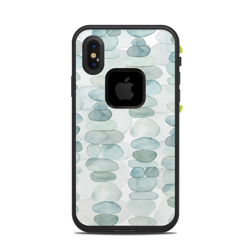 LifeProof iPhone X fre Case Skin design of Aqua, Turquoise, Circle, Pattern, Transparent material, Glass, with white, blue colors