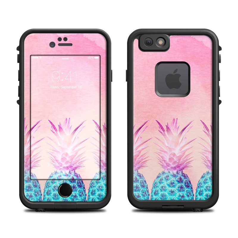 LifeProof iPhone 6s fre Case Skin design of Pineapple, Ananas, Pink, Fruit, Plant, Bromeliaceae, Pattern, Poales with pink, blue, orange colors