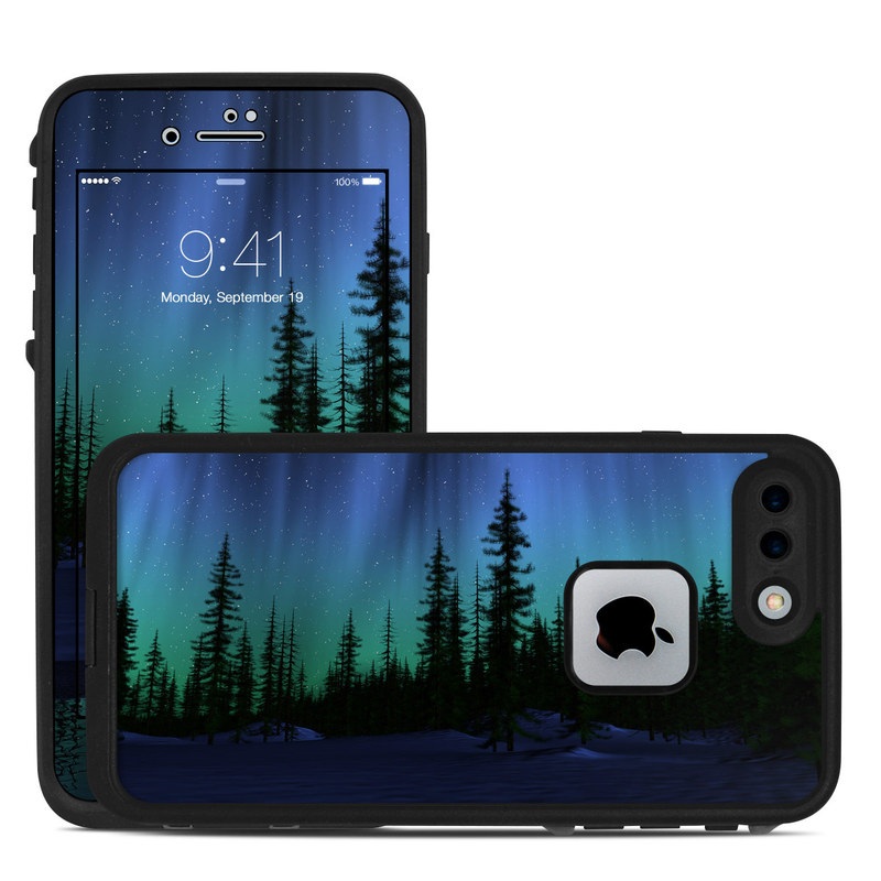 LifeProof iPhone 8 Plus fre Case Skin design of Aurora, Nature, Sky, shortleaf black spruce, Natural landscape, Tree, Wilderness, Natural environment, Biome, Spruce-fir forest, with blue, purple, green, black colors