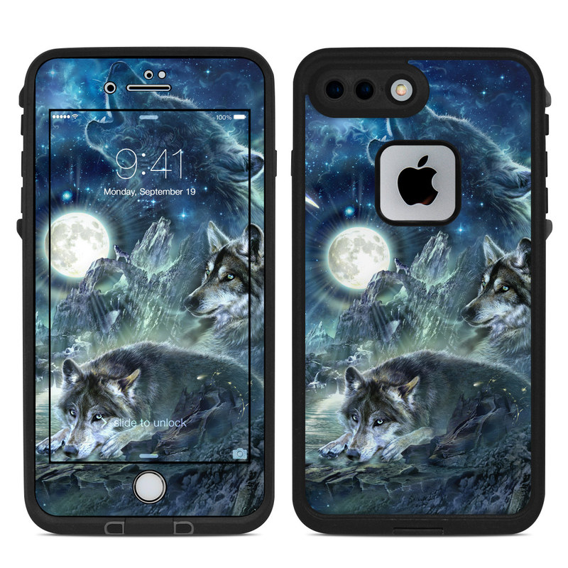 LifeProof iPhone 8 Plus fre Case Skin design of Cg artwork, Fictional character, Darkness, Werewolf, Illustration, Wolf, Mythical creature, Graphic design, Dragon, Mythology, with black, blue, gray, white colors