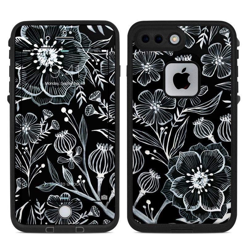 LifeProof iPhone 8 Plus fre Case Skin design of Pattern, Black-and-white, Flower, Monochrome photography, Plant, Design, Monochrome, Botany, Wildflower, Visual arts, with black, white colors