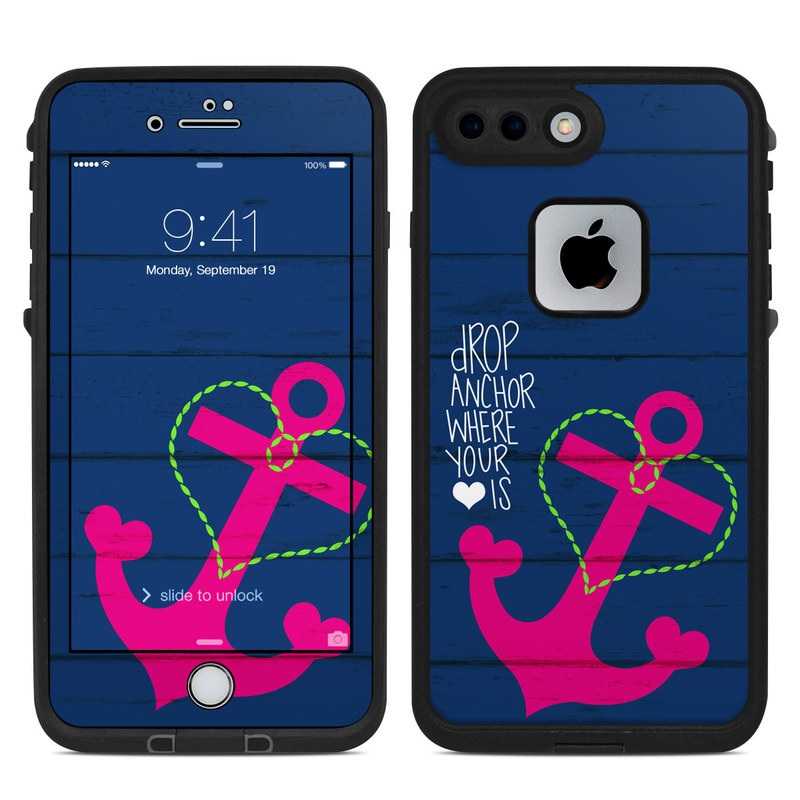 LifeProof iPhone 8 Plus fre Case Skin design of Font, Text, Love, Heart, Illustration, Anchor, Graphic design, Gesture, with black, purple, gray, red, blue, white colors