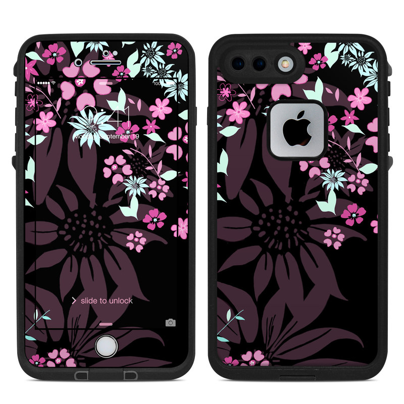 LifeProof iPhone 8 Plus fre Case Skin design of Pink, Pattern, Flower, Plant, Botany, Petal, Floral design, Design, Pedicel, Graphic design, with black, gray, purple, green, red, pink colors