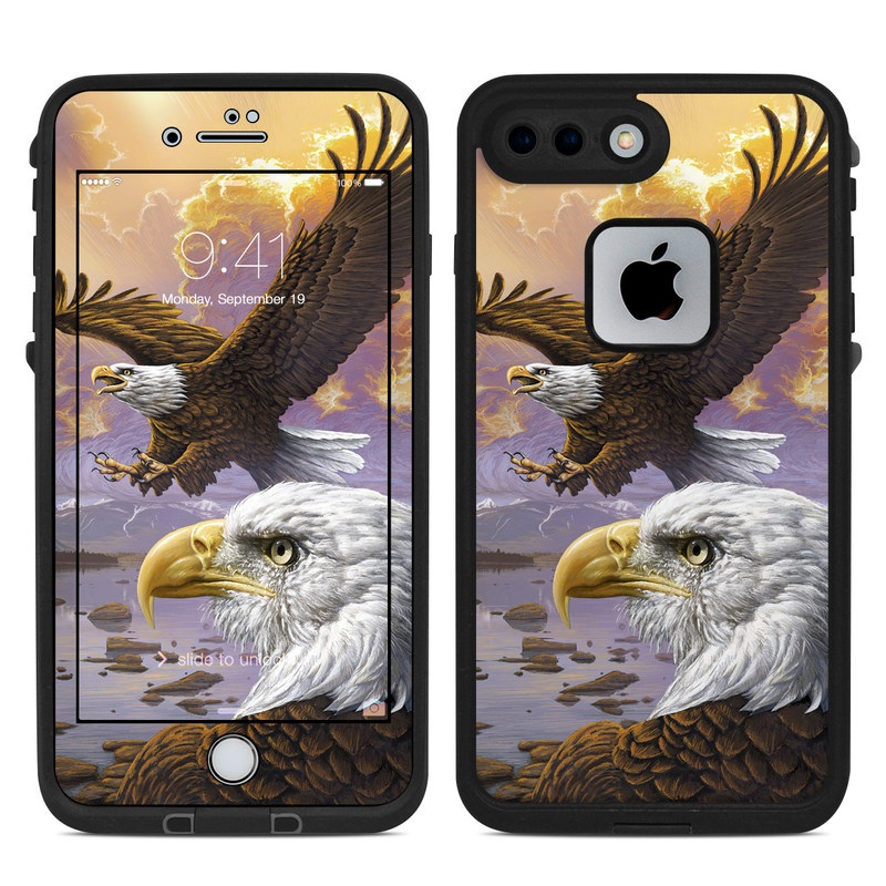 LifeProof iPhone 8 Plus fre Case Skin design of Bird, Bird of prey, Bald eagle, Vertebrate, Eagle, Accipitriformes, Accipitridae, Golden eagle, Beak, Hawk, with gray, black, green, red, purple colors