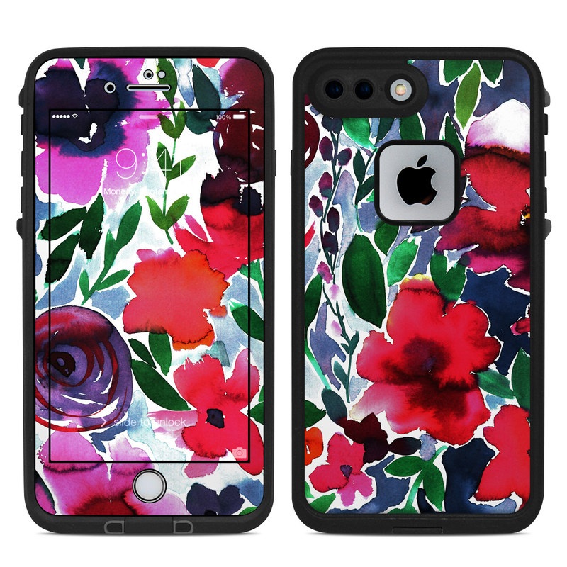LifeProof iPhone 8 Plus fre Case Skin design of Flower, Petal, Red, Plant, Pattern, Pink, Purple, Flowering plant, Botany, Design with red, green, pink, blue colors