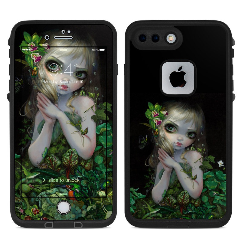 LifeProof iPhone 8 Plus fre Case Skin design of Green, Doll, Fictional character, Lip, Plant, Supervillain, Flower, Illustration, Ivy, Fawn, with black, white, green, red colors