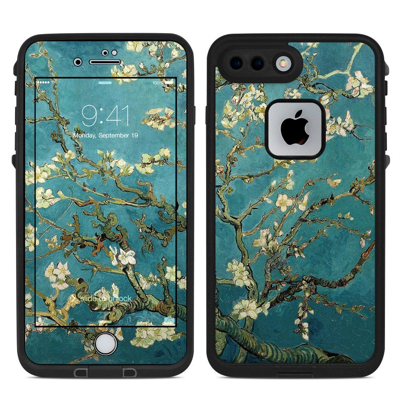 LifeProof iPhone 8 Plus fre Case Skin design of Tree, Branch, Plant, Flower, Blossom, Spring, Woody plant, Perennial plant, with blue, black, gray, green colors