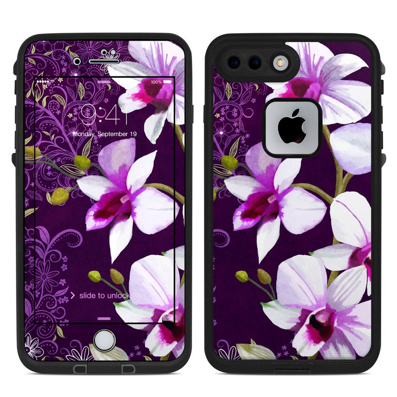 LifeProof iPhone 8 Plus fre Case Skin design of Flower, Purple, Petal, Violet, Lilac, Plant, Flowering plant, cooktown orchid, Botany, Wildflower, with black, gray, white, purple, pink colors