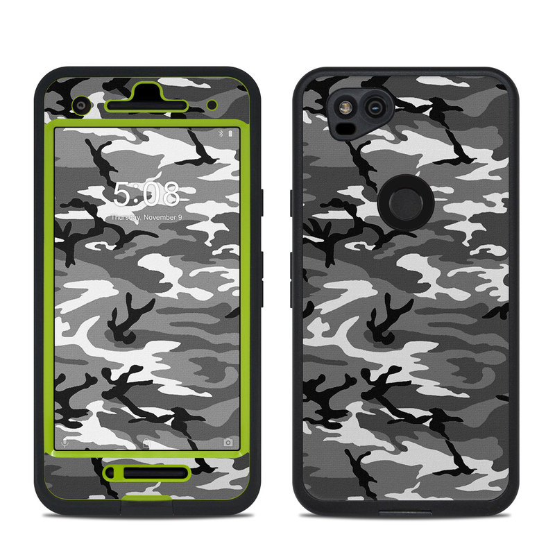 LifeProof Pixel 2 fre Case Skin design of Military camouflage, Pattern, Clothing, Camouflage, Uniform, Design, Textile with black, gray colors