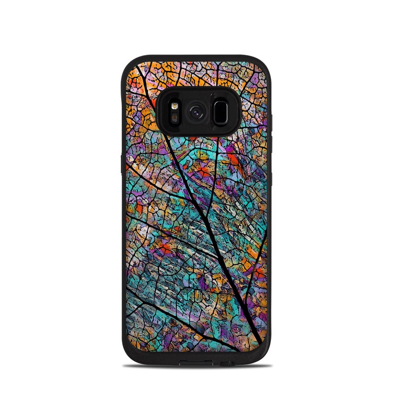 LifeProof Galaxy S8 fre Case Skin design of Pattern, Colorfulness, Line, Branch, Tree, Leaf, Design, Visual arts, Glass, Plant, with black, gray, red, blue, green colors