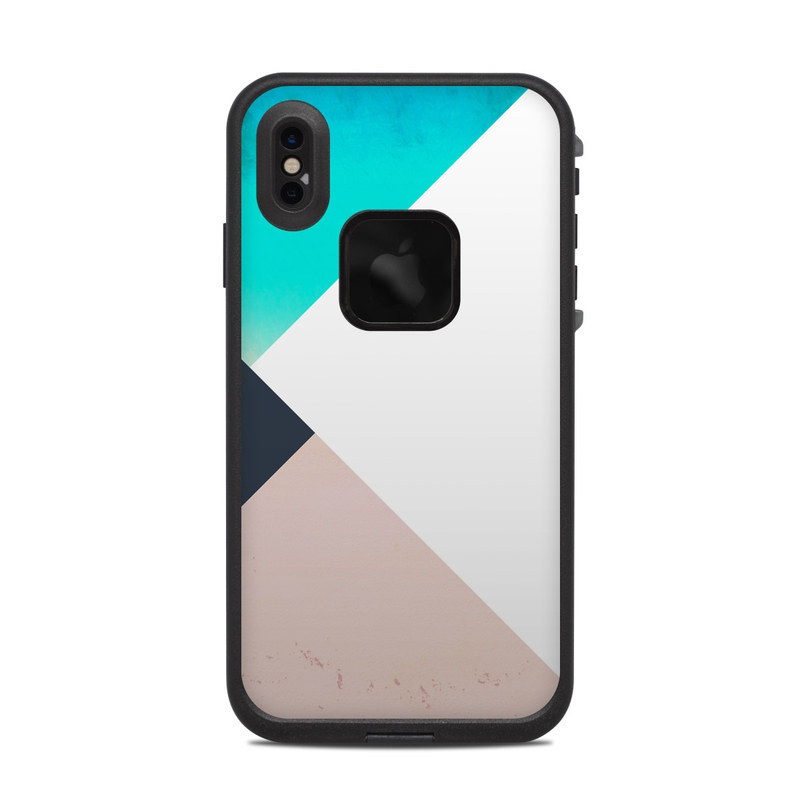 LifeProof iPhone XS Max fre Case Skin design of Blue, Turquoise, Aqua, Line, Triangle, Design, Material property, Graphic design, Pattern, Architecture with black, white, brown, blue colors