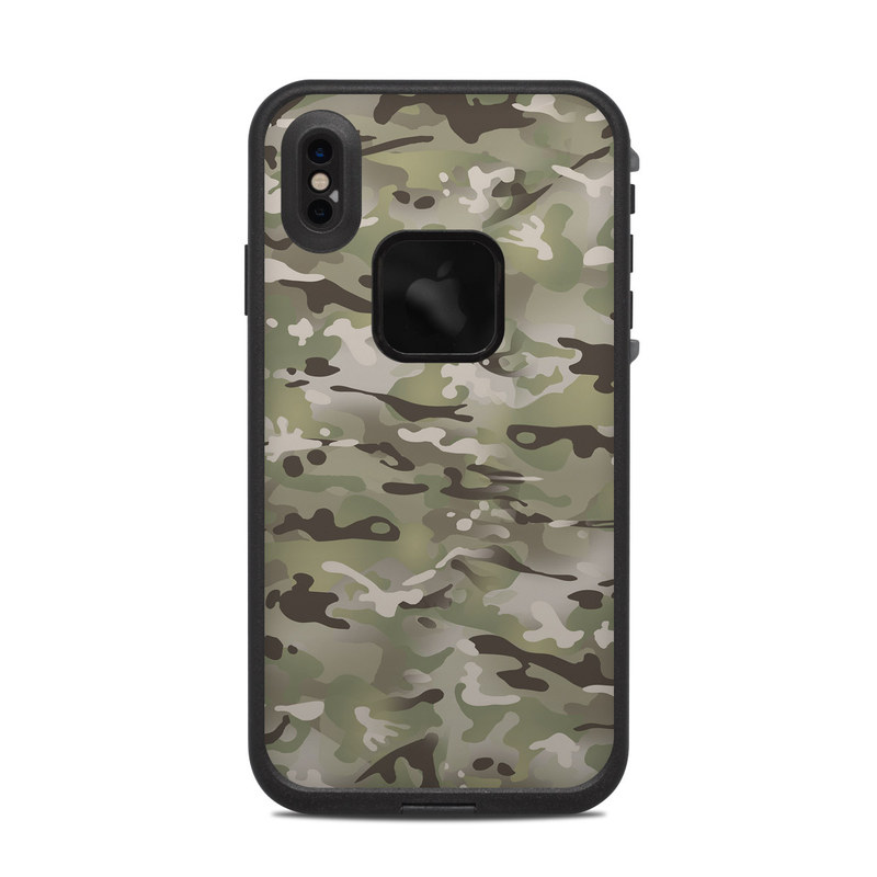 LifeProof iPhone XS Max fre Case Skin design of Military camouflage, Camouflage, Pattern, Clothing, Uniform, Design, Military uniform, Bed sheet with gray, green, black, red colors