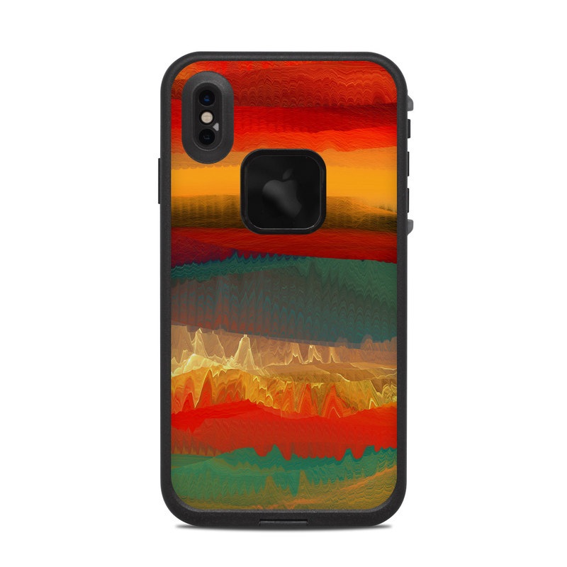 LifeProof iPhone XS Max fre Case Skin design of Sky, Red, Horizon, Afterglow, Orange, Painting, Acrylic paint, Watercolor paint, Sunset, Geological phenomenon, with red, blue, green, yellow, orange, white colors