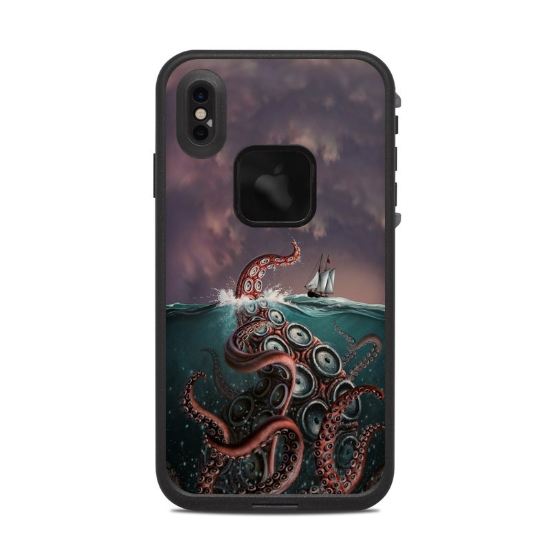 LifeProof iPhone XS Max fre Case Skin design of Octopus, Water, Illustration, Wind wave, Sky, Graphic design, Organism, Cephalopod, Cg artwork, giant pacific octopus with blue, gray, white, brown, red colors