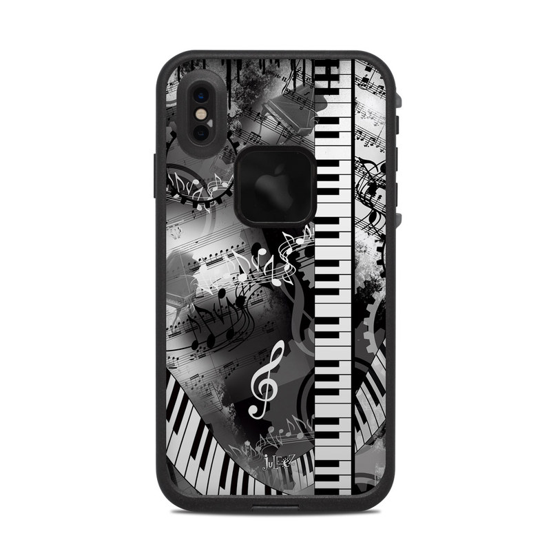 LifeProof iPhone XS Max fre Case Skin design of Music, Monochrome, Black-and-white, Illustration, Graphic design, Musical instrument, Technology, Musical keyboard, Piano, Electronic instrument, with black, gray, white colors