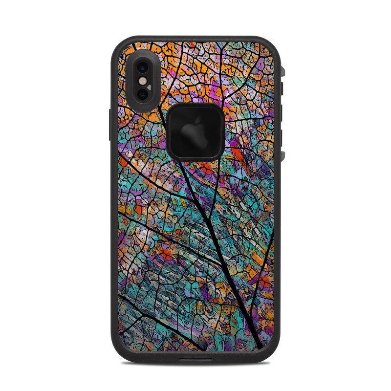 LifeProof iPhone XS Max fre Case Skin design of Pattern, Colorfulness, Line, Branch, Tree, Leaf, Design, Visual arts, Glass, Plant, with black, gray, red, blue, green colors