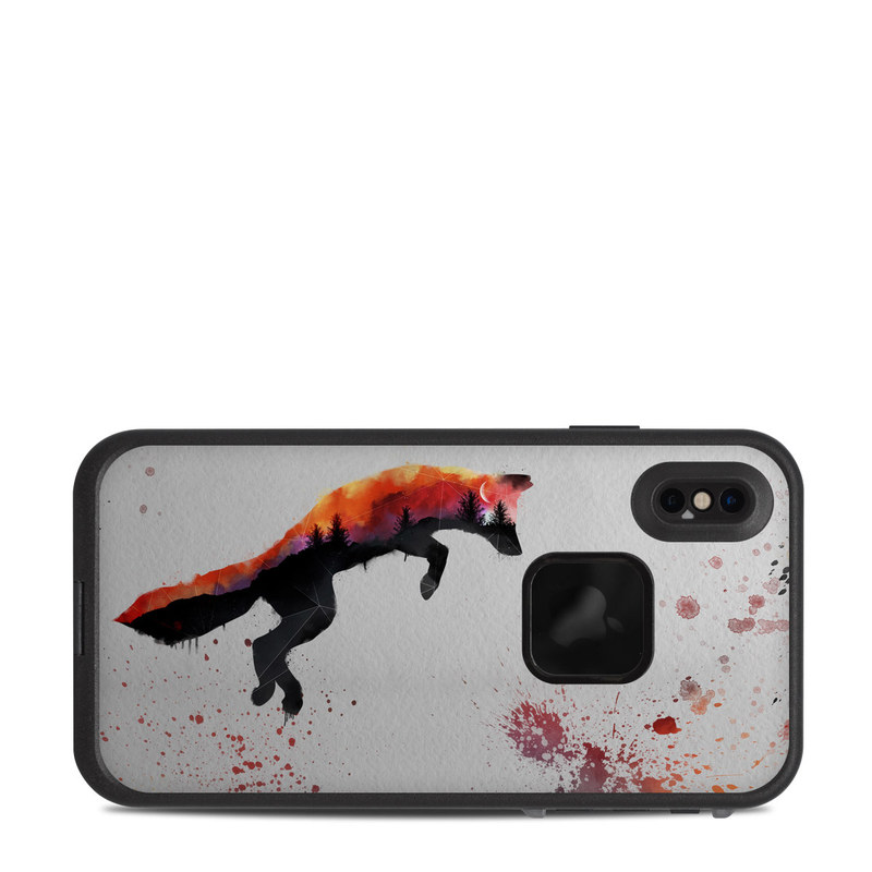 LifeProof iPhone XS Max fre Case Skin design of Illustration, Watercolor paint, Art, Graphic design, Painting, Red fox, Visual arts, Paint, Drawing, Tail, with gray, black, red, yellow, orange, white colors