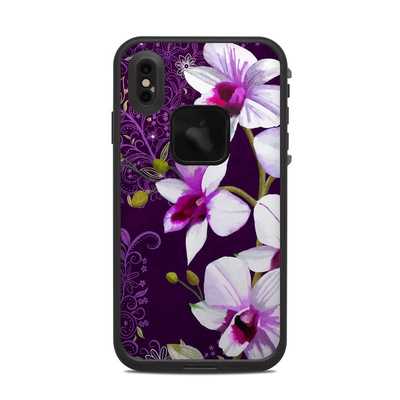 LifeProof iPhone XS Max fre Case Skin design of Flower, Purple, Petal, Violet, Lilac, Plant, Flowering plant, cooktown orchid, Botany, Wildflower, with black, gray, white, purple, pink colors