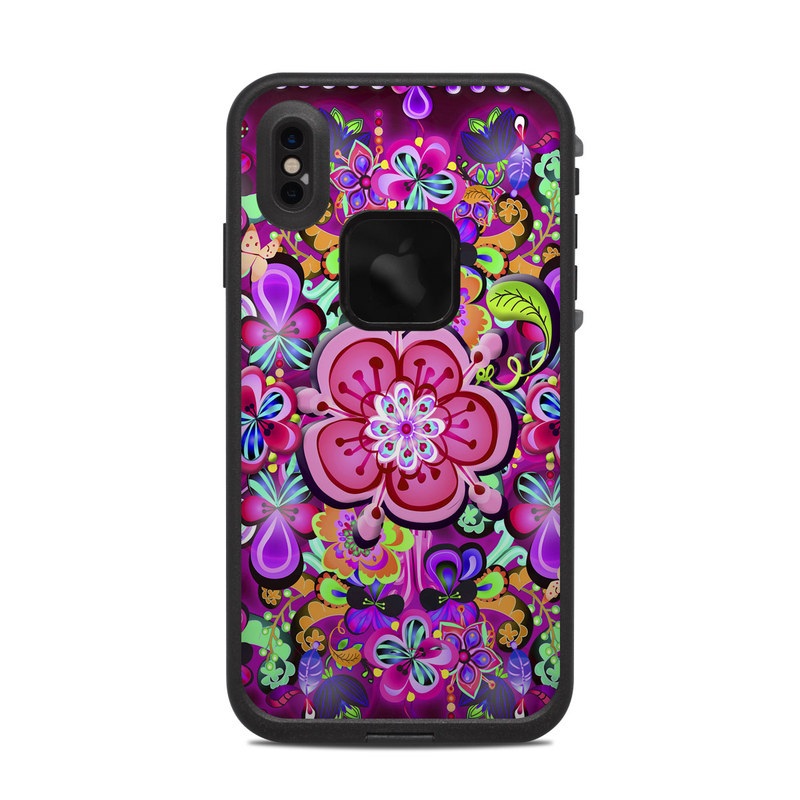 LifeProof iPhone XS Max fre Case Skin design of Pattern, Pink, Design, Textile, Magenta, Art, Visual arts, Paisley with purple, black, red, gray, blue colors