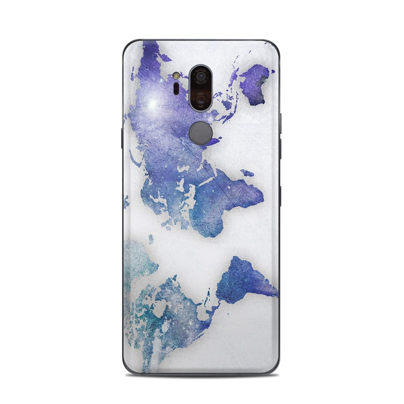 LG G7 ThinQ Skin design of World, Map, Watercolor paint, Illustration, with white, blue, purple colors