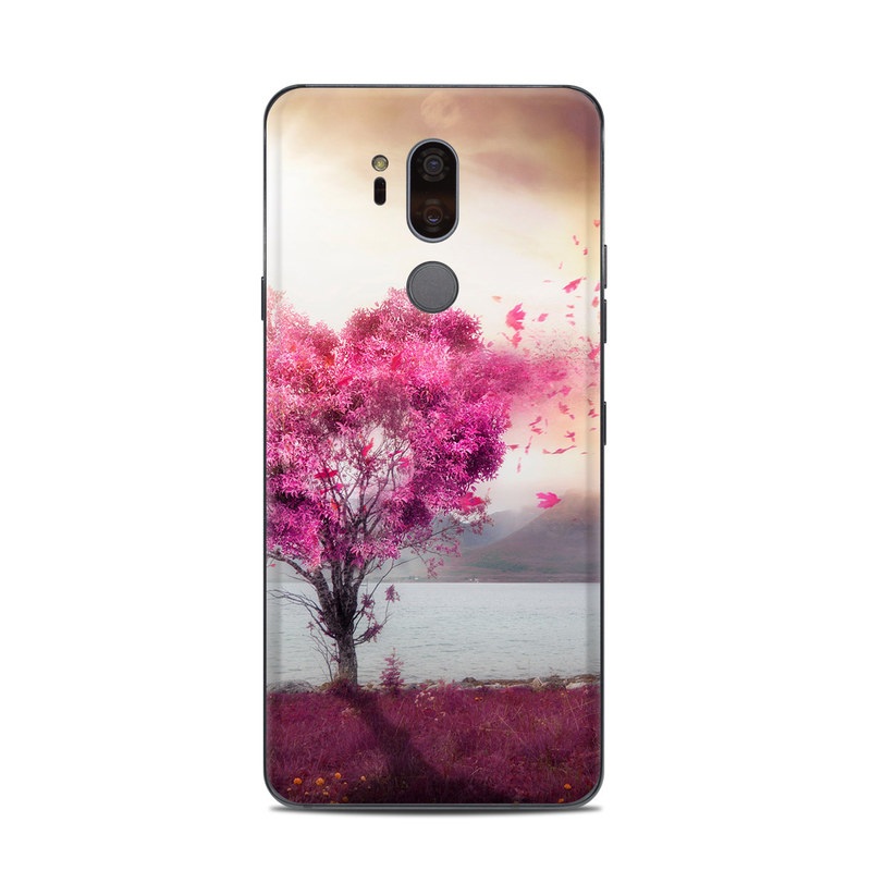 LG G7 ThinQ Skin design of Sky, Nature, Natural landscape, Pink, Tree, Spring, Purple, Landscape, Cloud, Magenta, with pink, yellow, blue, black, gray colors