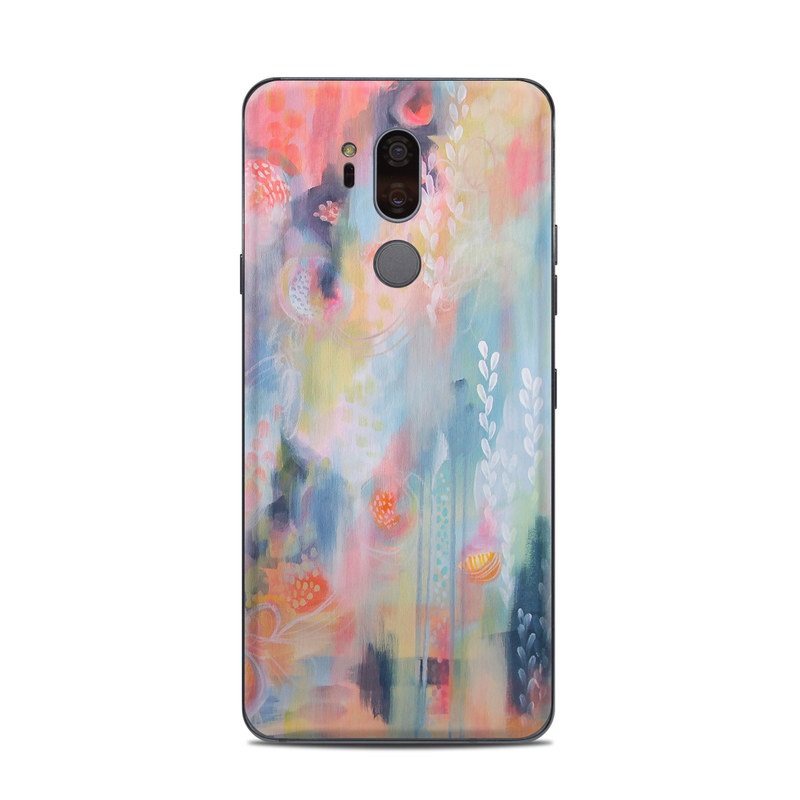 LG G7 ThinQ Skin design of Painting, Watercolor paint, Modern art, Acrylic paint, Art, Visual arts, Paint, Artwork, Dye, with blue, pink, orange, yellow, red, white colors