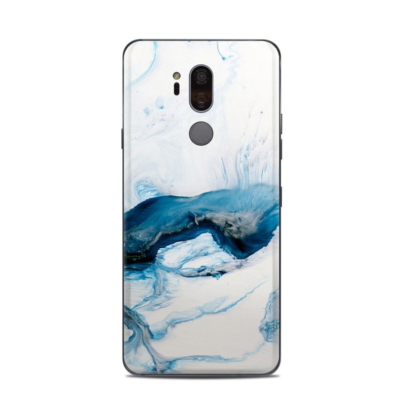 LG G7 ThinQ Skin design of Glacial landform, Blue, Water, Glacier, Sky, Arctic, Ice cap, Watercolor paint, Drawing, Art, with white, blue, black colors