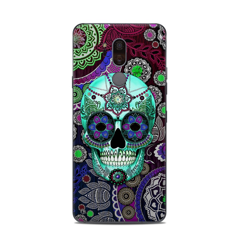LG G7 ThinQ Skin design of Psychedelic art, Pattern, Skull, Purple, Bone, Violet, Design, Visual arts, Art, Magenta, with blue, green, purple, red, green, pink colors