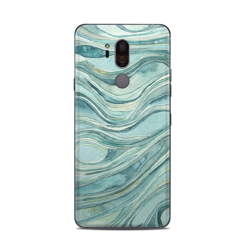 LG G7 ThinQ Skin design of Aqua, Blue, Pattern, Turquoise, Teal, Water, Design, Line, Wave, Textile with gray, blue colors
