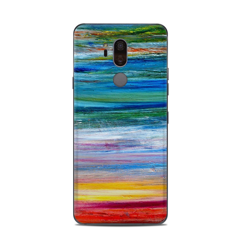 LG G7 ThinQ Skin design of Sky, Painting, Acrylic paint, Modern art, Watercolor paint, Art, Horizon, Paint, Visual arts, Wave with gray, blue, red, black, pink colors