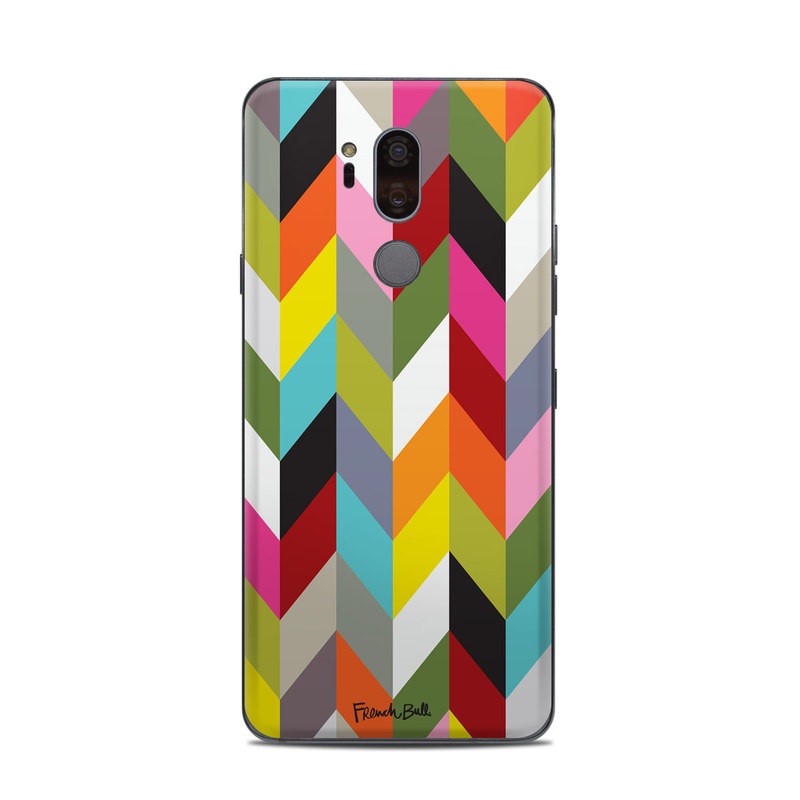 LG G7 ThinQ Skin design of Pattern, Orange, Line, Design, Graphic design, Tints and shades, Triangle with red, green, gray, black, blue, purple colors