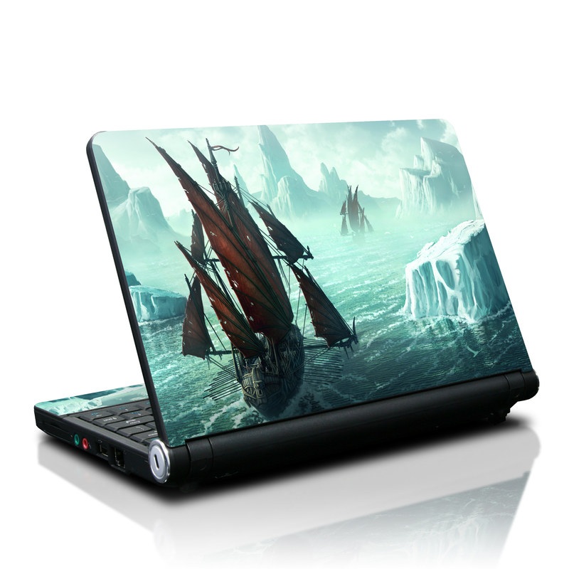 Lenovo IdeaPad S10 Skin design of Cg artwork, Vehicle, Ghost ship, Manila galleon, Fluyt, Adventure game, First-rate, Sailing ship, Mythology, Strategy video game, with gray, black, blue, green, white colors