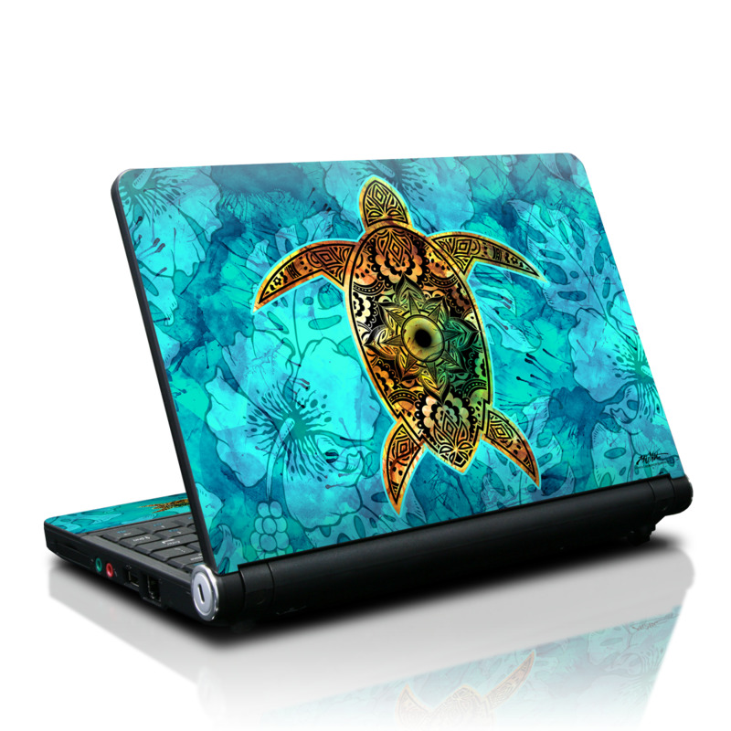 Lenovo IdeaPad S10 Skin design of Sea turtle, Green sea turtle, Turtle, Hawksbill sea turtle, Tortoise, Reptile, Loggerhead sea turtle, Illustration, Art, Pattern, with blue, black, green, gray, red colors