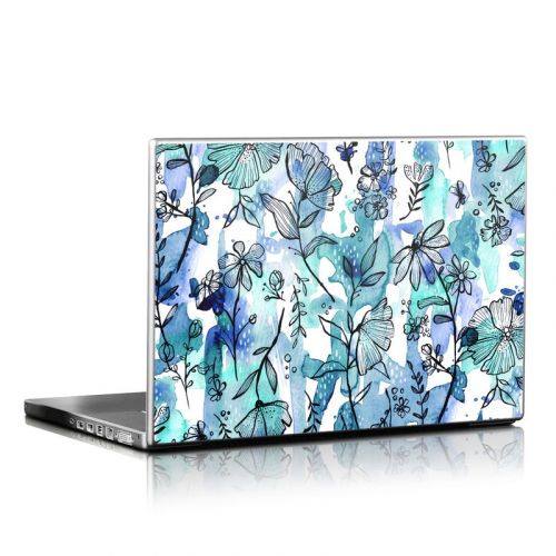 Blue Ink Floral Laptop Skin
