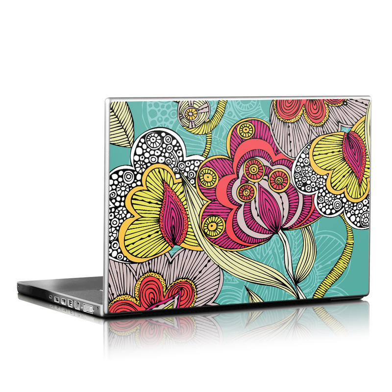 Laptop Skin design of Pattern, Visual arts, Motif, Floral design, Design, Art, Plant, Flower, Organism, Textile, with red, yellow, blue, gray, pink colors