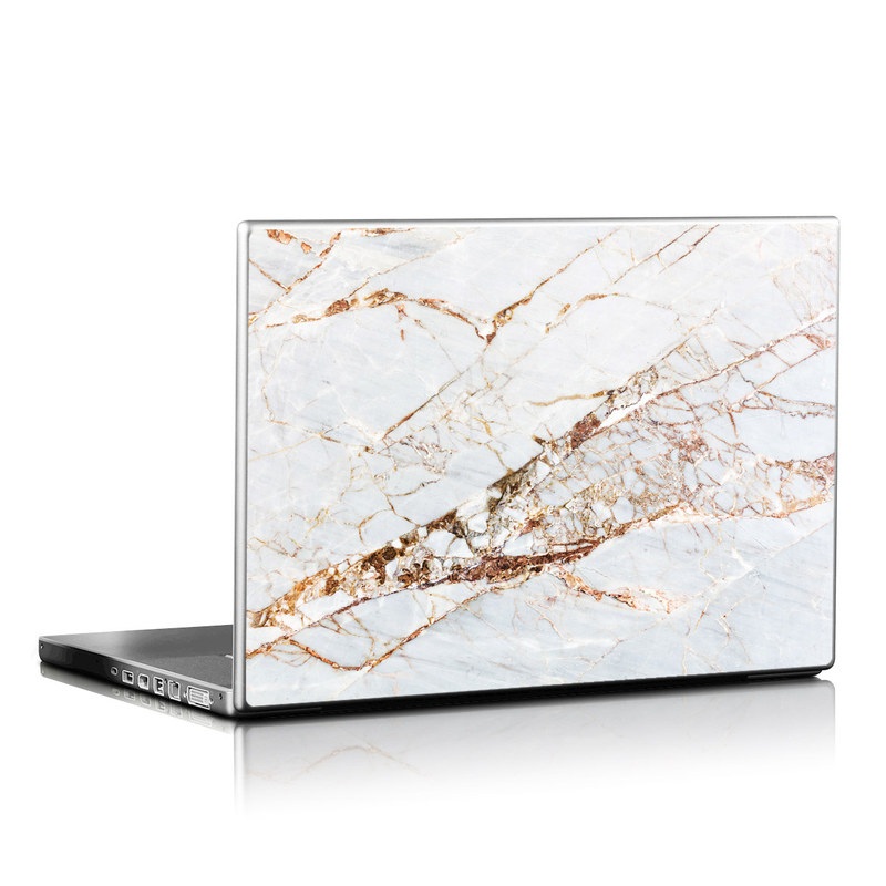 Laptop Skin design of White, Branch, Twig, Beige, Marble, Plant, Tile with white, gray, yellow colors