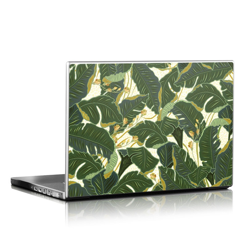 Laptop Skin design of Leaf, Plant, Flower, Pattern, Botany, Tree, Design, Flowering plant, Arrowroot family, Terrestrial plant with green, yellow colors