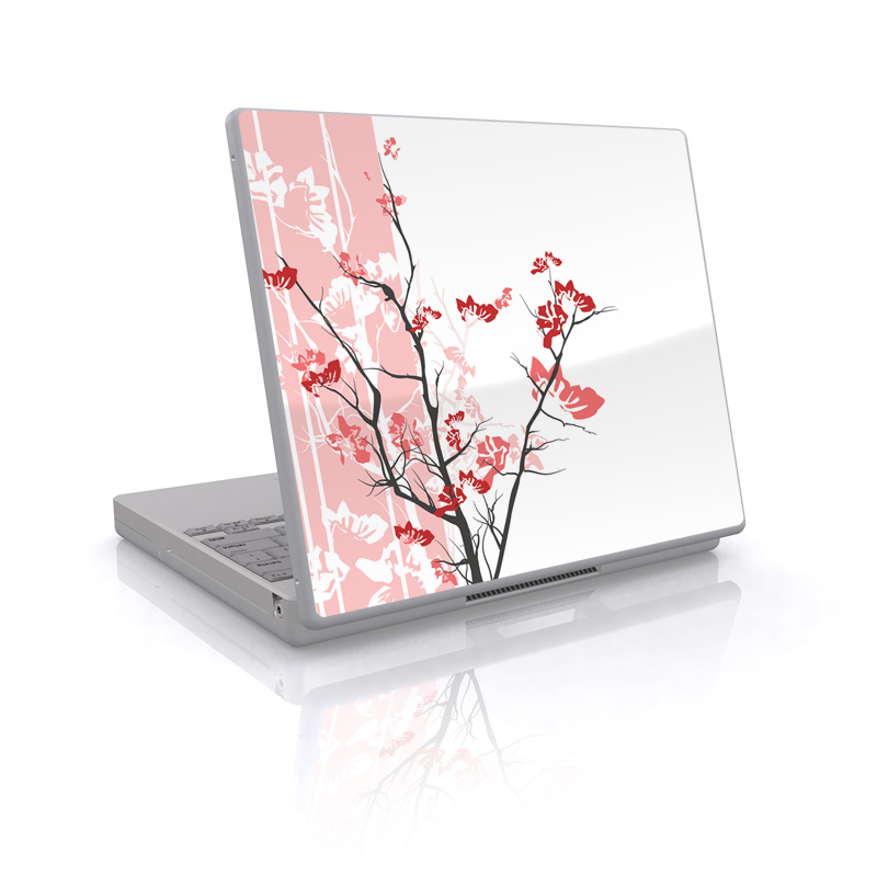 Laptop Skin design of Branch, Red, Flower, Plant, Tree, Twig, Blossom, Botany, Pink, Spring with white, pink, gray, red, black colors