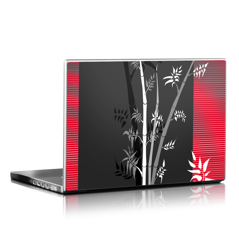 Laptop Skin design of Tree, Branch, Plant, Graphic design, Bamboo, Illustration, Plant stem, Black-and-white, with black, red, gray, white colors