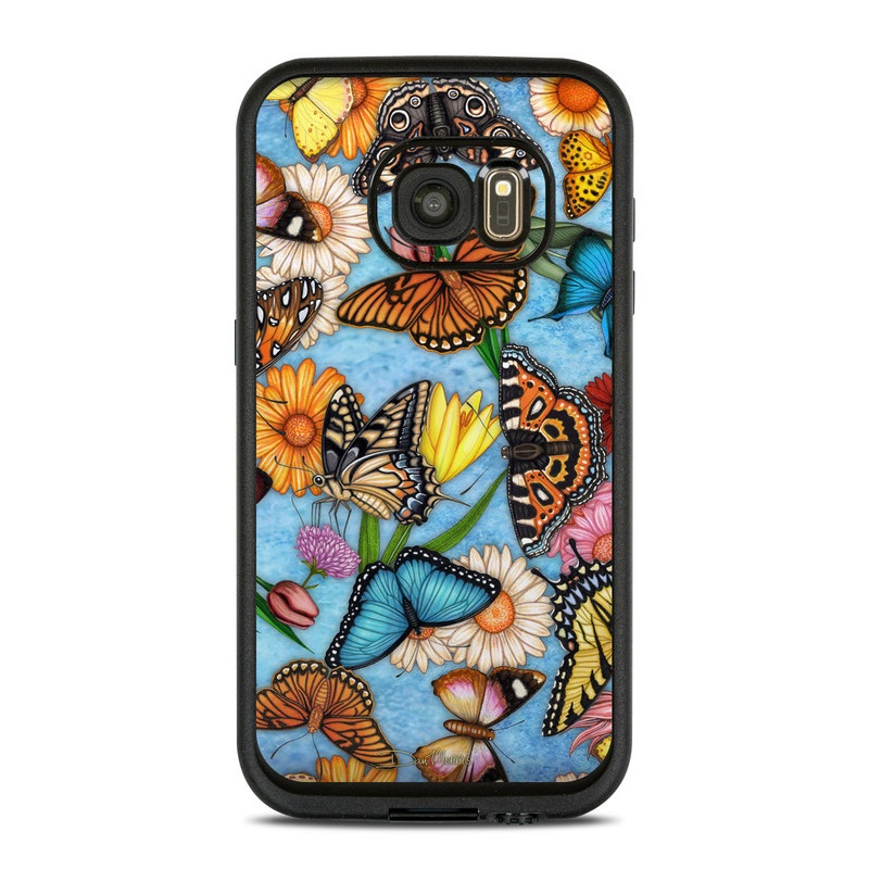 LifeProof Galaxy S7 fre Case Skin design of Cynthia (subgenus), Butterfly, Monarch butterfly, Moths and butterflies, Brush-footed butterfly, Pollinator, Insect, Pattern, Design, Organism, with blue, pink, orange, yellow, red colors