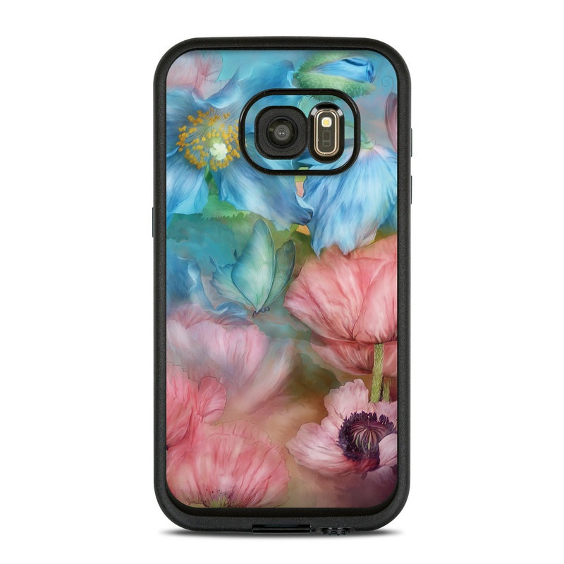 LifeProof Galaxy S7 fre Case Skin design of Flower, Petal, Watercolor paint, Painting, Plant, Flowering plant, Pink, Botany, Wildflower, Still life, with gray, blue, black, red, green colors