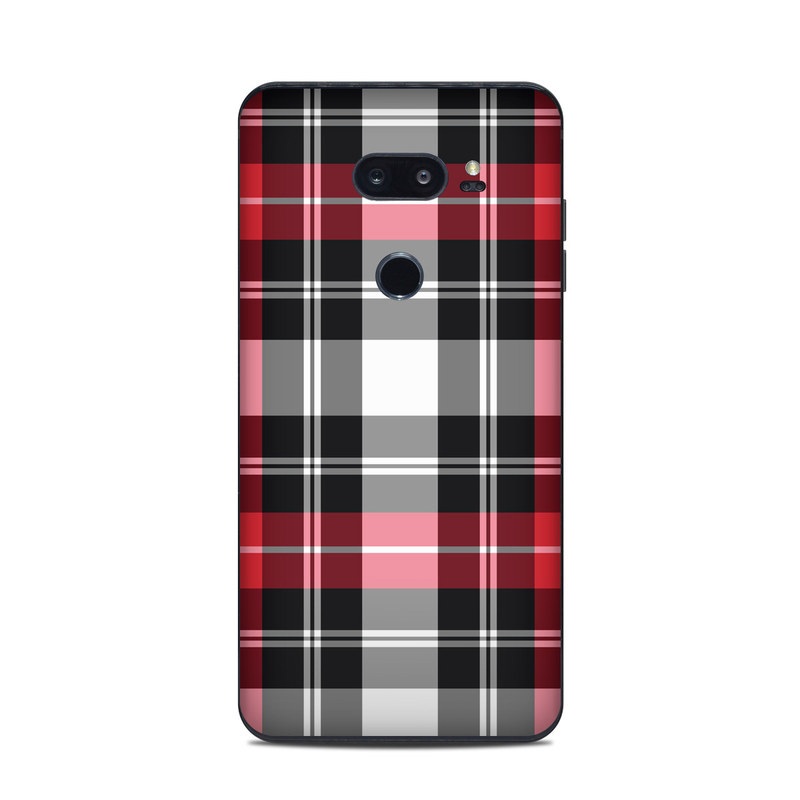 LG V35 ThinQ Skin design of Plaid, Tartan, Pattern, Red, Textile, Design, Line, Pink, Magenta, Square, with black, gray, pink, red, white colors
